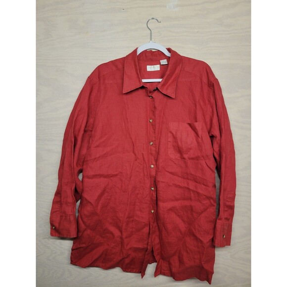 Elizabeth by Liz Claiborne Women's SZ 18 Tunic Button Up Shirt 100% Linen Red - Picture 1 of 10